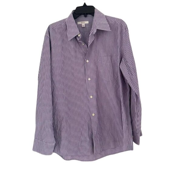 Merona Men's Striped Long Sleeve Button Front Closure Dress Shirt Size Large - Picture 2 of 6